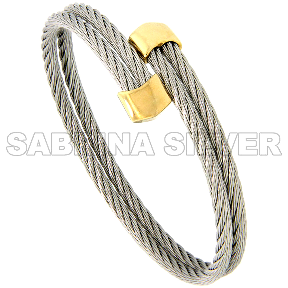 Stainless Steel Cable Golf Bracelet for Women Gold-Tone Ends, 7 inch