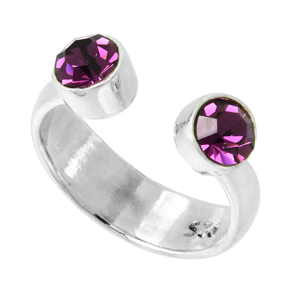 Amethyst-colored Crystals (February Birthstone) Adjustable Toe Ring / Kid's Ring in Sterling Silver, sizes 2 to 4