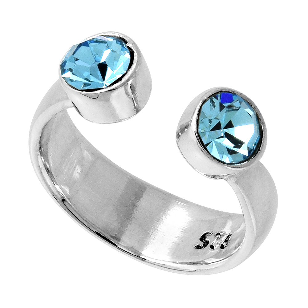 Aquamarine-colored Crystals (March Birthstone) Adjustable Toe Ring / Kid's Ring in Sterling Silver, sizes 2 to 4
