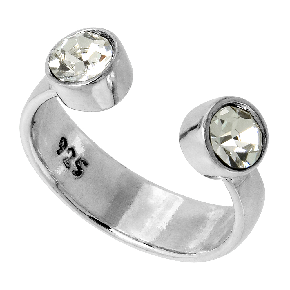 Clear Crystals (April Birthstone) Adjustable Toe Ring / Kid's Ring in Sterling Silver, sizes 2 to 4