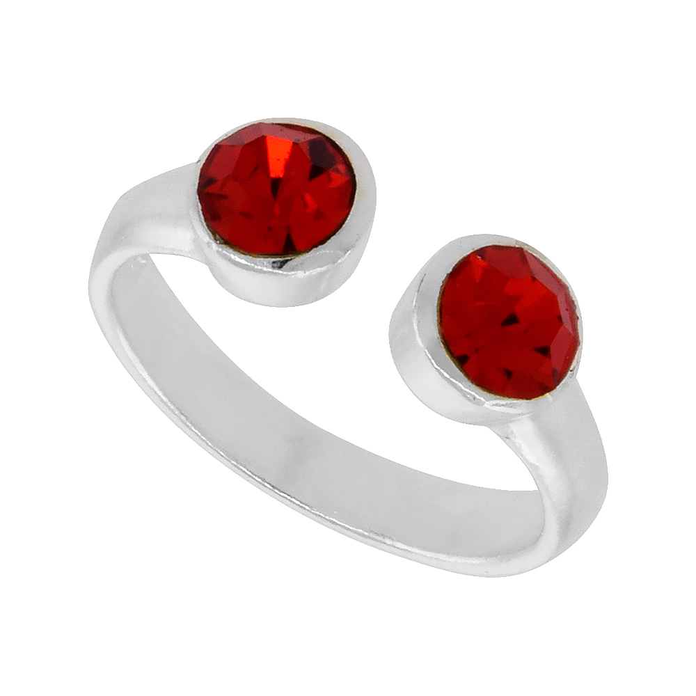 Ruby-colored Crystals (July Birthstone) Adjustable Toe Ring / Kid's Ring in Sterling Silver, sizes 2 to 4