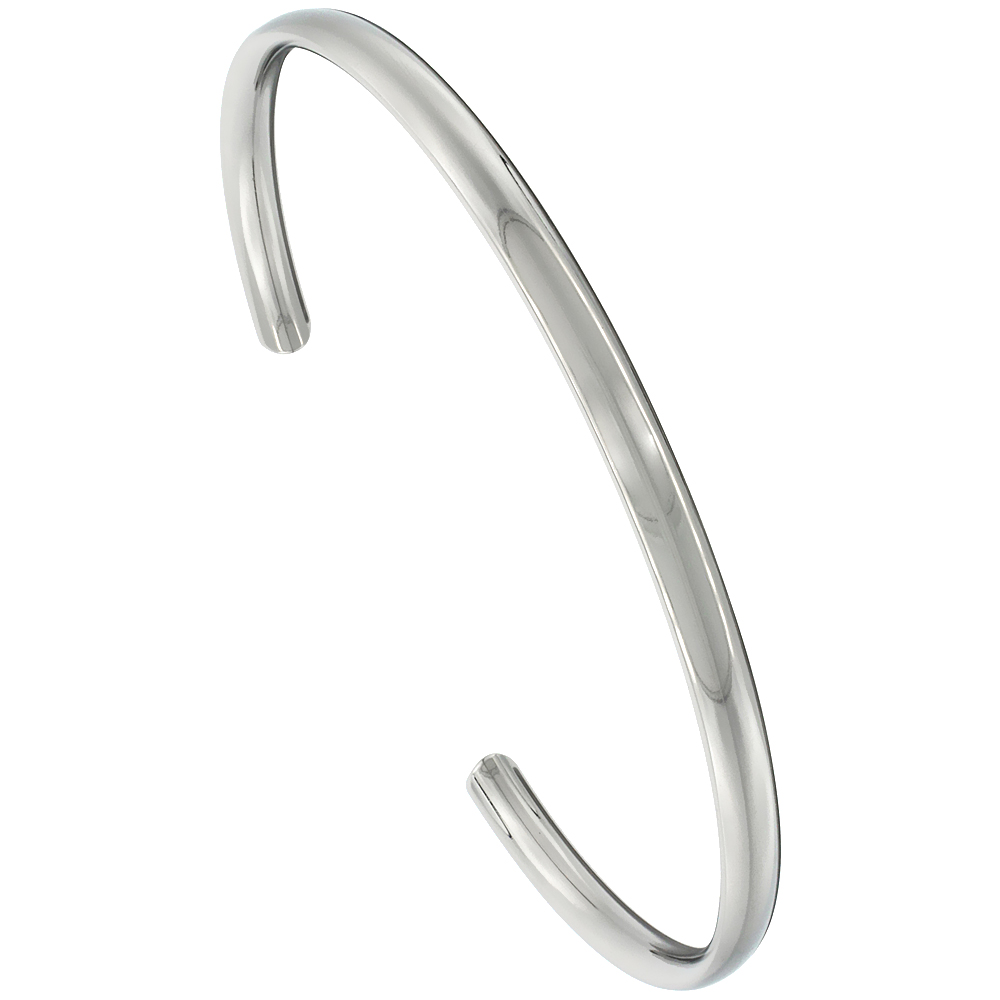 4 mm Domed Titanium Cuff Bracelet for Men & Women Highly Polished Comfort-fit 8 inch Wrist size 3/16 inch wide