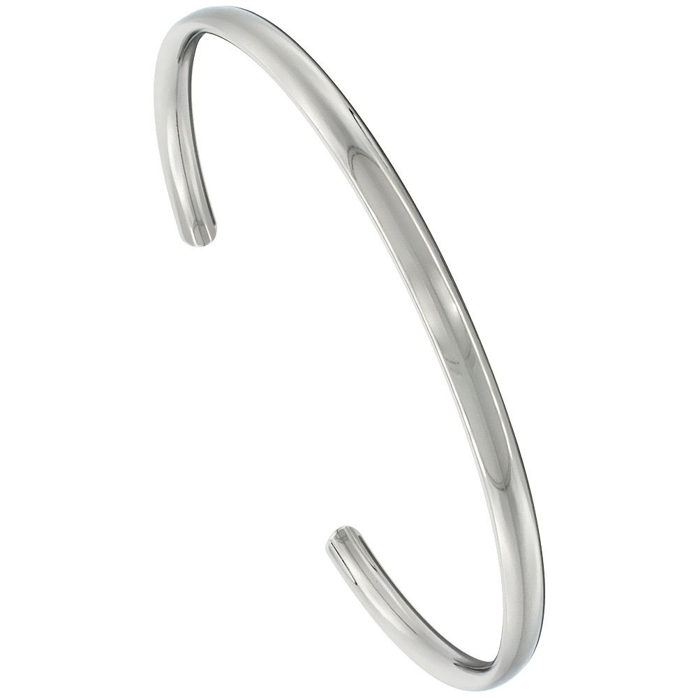 4 mm Domed Titanium Cuff Bracelet for Men &amp; Women Highly Polished Comfort-fit 8 inch Wrist size 3/16 inch wide