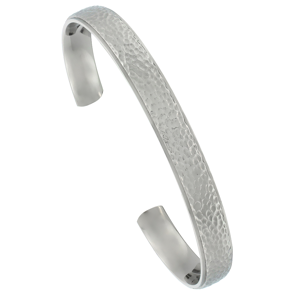 8 mm Flat Titanium Cuff Bracelet for Men & Women Hammered Polish finish Comfort-fit 8 inch Wrist size 5/16 inch wide