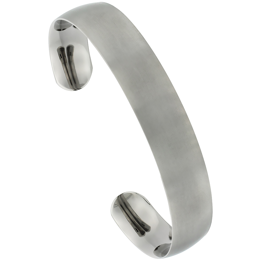 12 mm Domed Titanium Cuff Bracelet for Men &amp; Women Matte finish Comfort-fit 8 inch Wrist size 1/2 inch wide