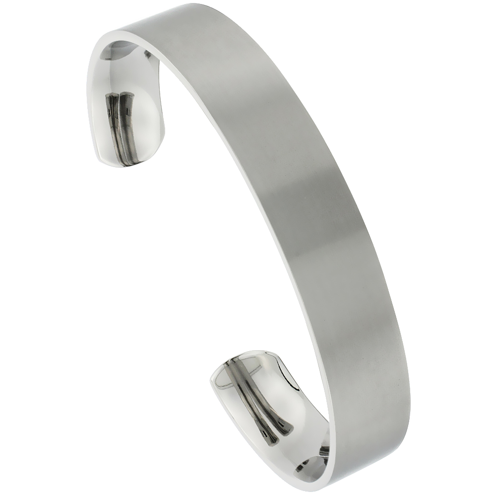 12 mm Flat Titanium Cuff Bracelet for Men & Women Matte finish Comfort-fit 8 inch Wrist size 1/2 inch wide