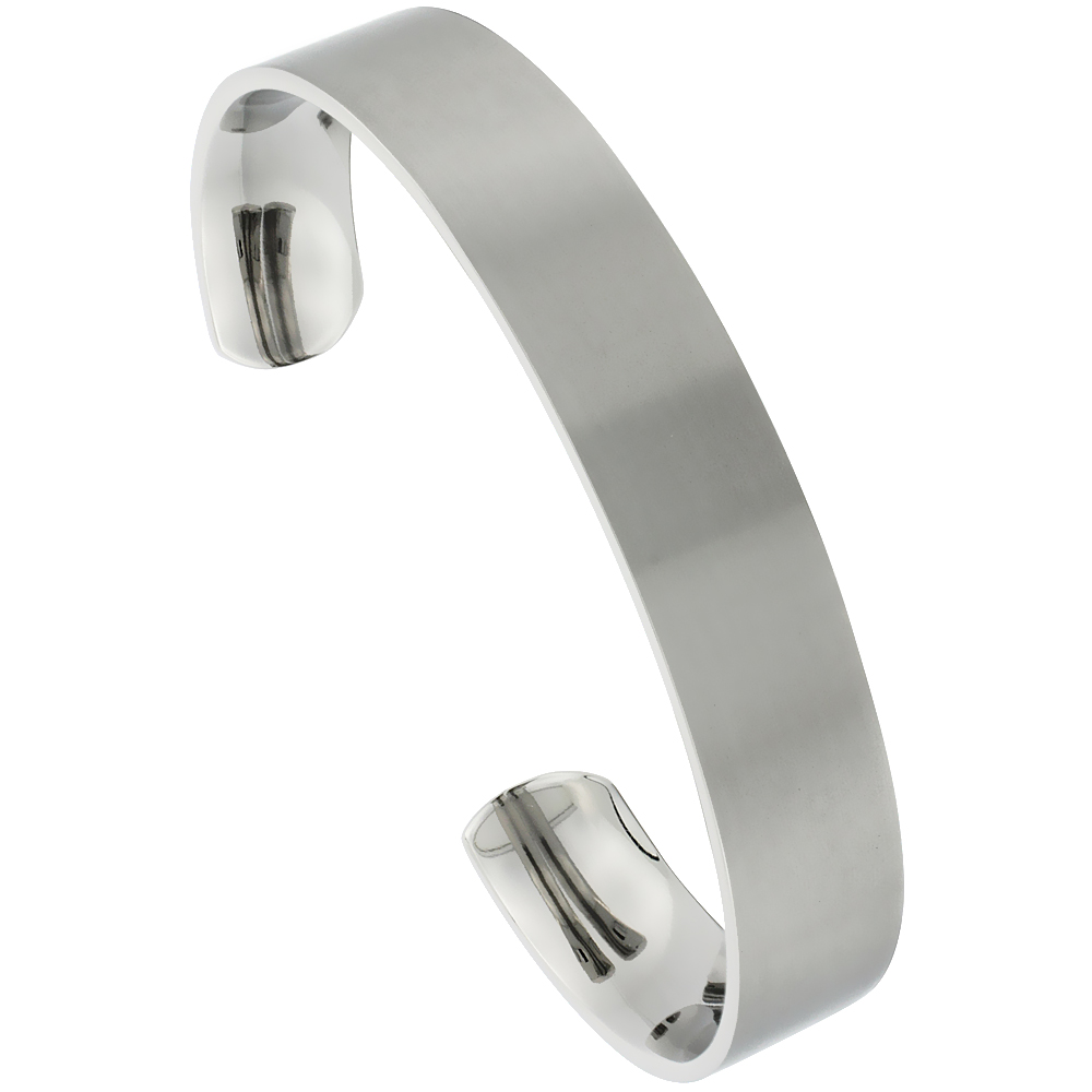 12 mm Flat Titanium Cuff Bracelet for Men &amp; Women Matte finish Comfort-fit 8 inch Wrist size 1/2 inch wide