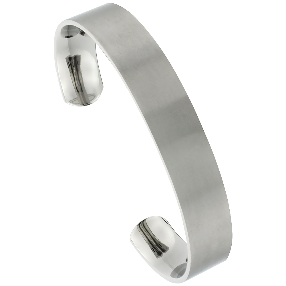 12 mm Flat Titanium Cuff Bracelet for Men & Women Gold Dot Ends Matte finish Comfort-fit 8 inch Wrist size 1/2 inch wide