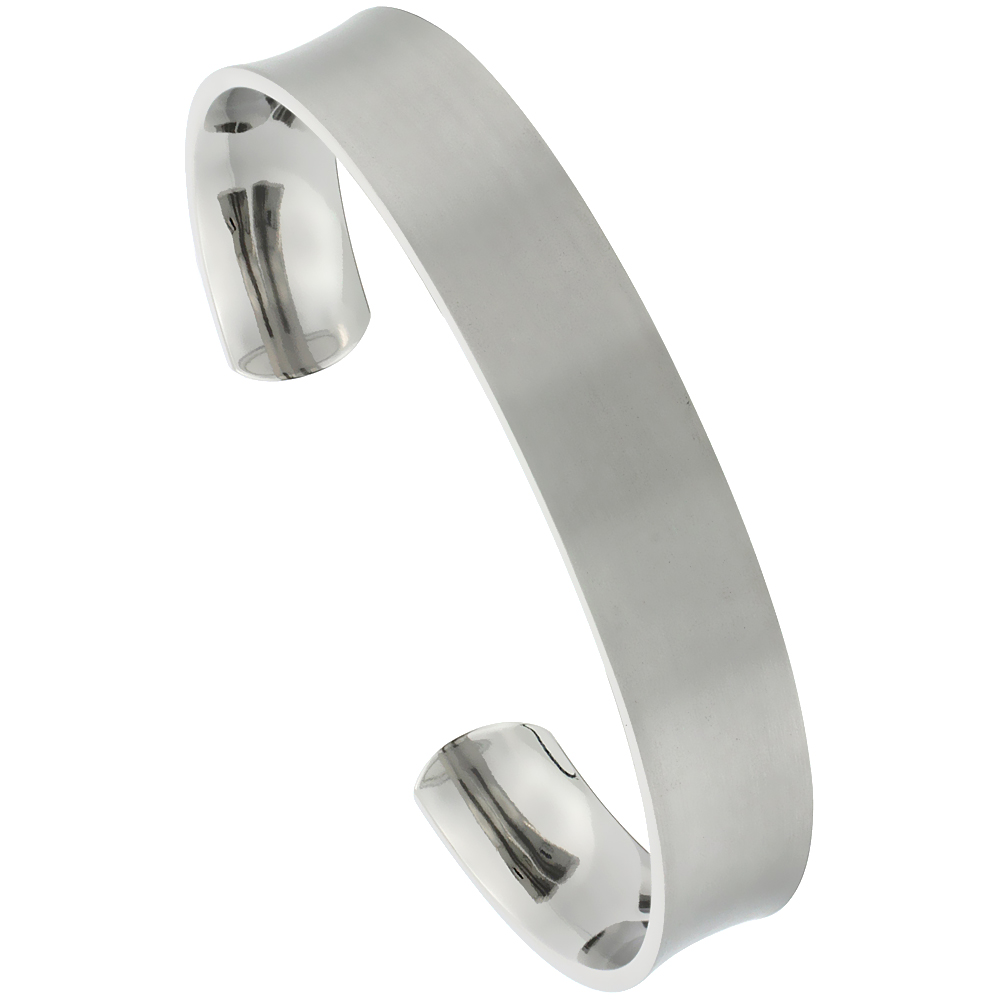 12 mm Concaved Titanium Cuff Bracelet for Men & Women Matte finish Comfort-fit 8 inch Wrist size 1/2 inch wide