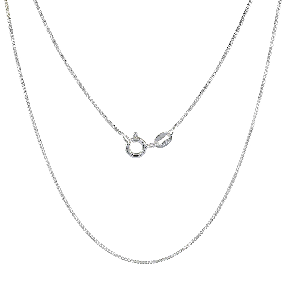 Sterling Silver Box Chain Necklace 0.8mm Very Thin Nickel Free Italy, Sizes 7 - 30 inch