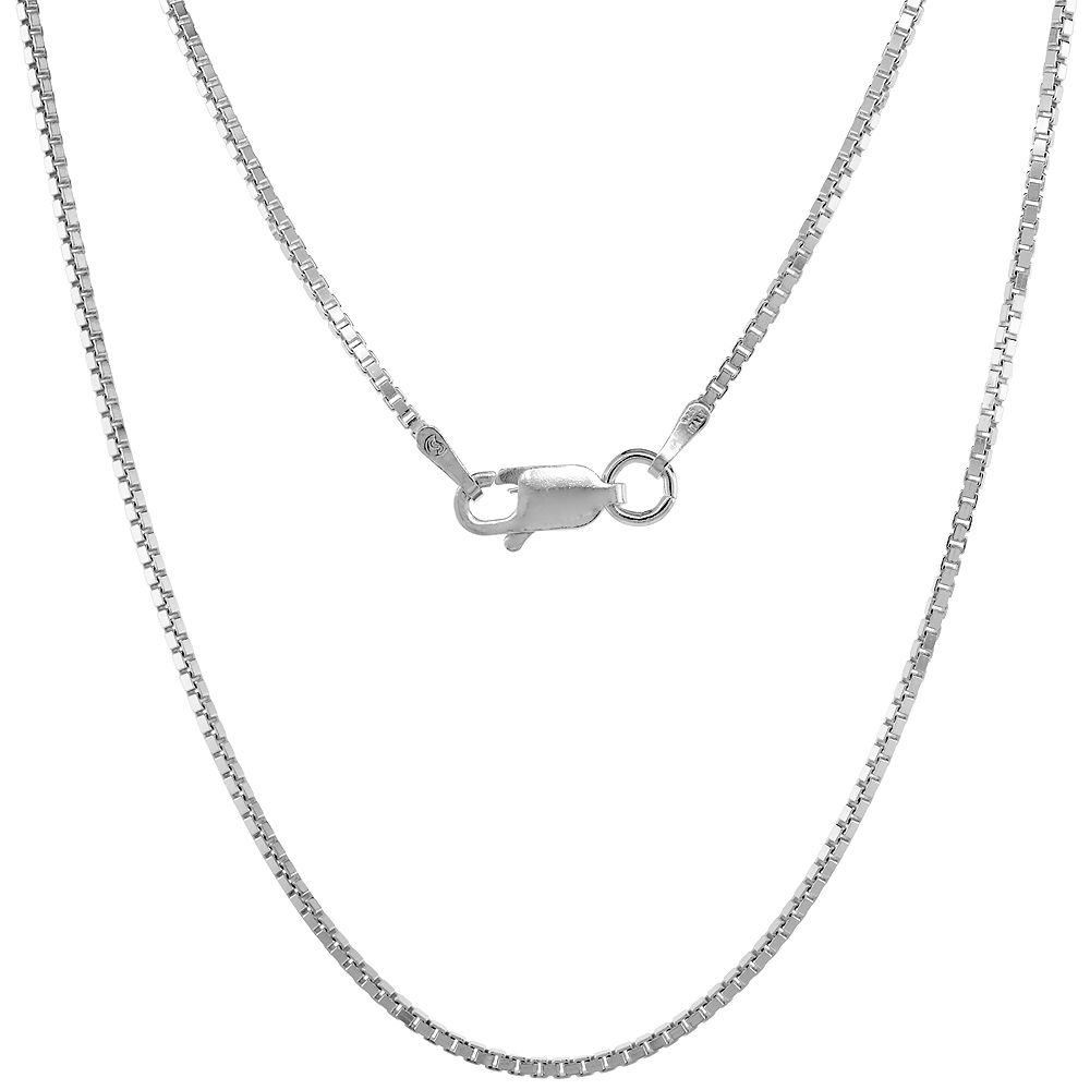 Sterling Silver BOX Chain Necklaces & Bracelets 2.2mm Square Cut Nickel Free Italy, sizes 7 - 30 inch