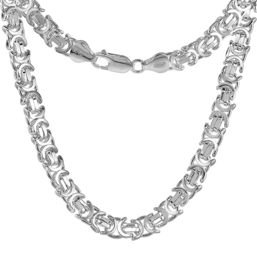 Sterling Silver 9mm FLAT BYZANTINE Chain Necklaces &amp; Bracelets 9mm Medium Heavy, Sizes 7 - 26 inch