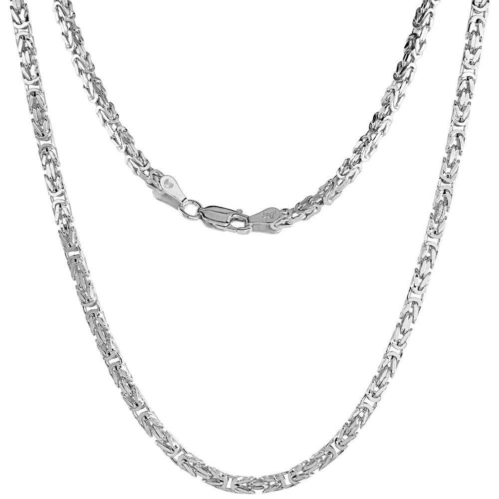 2.6mm Sterling Silver SQUARE BYZANTINE Chain Necklaces &amp; Bracelets 2.6mm Nickel Free Italy, sizes 7 - 30 inch