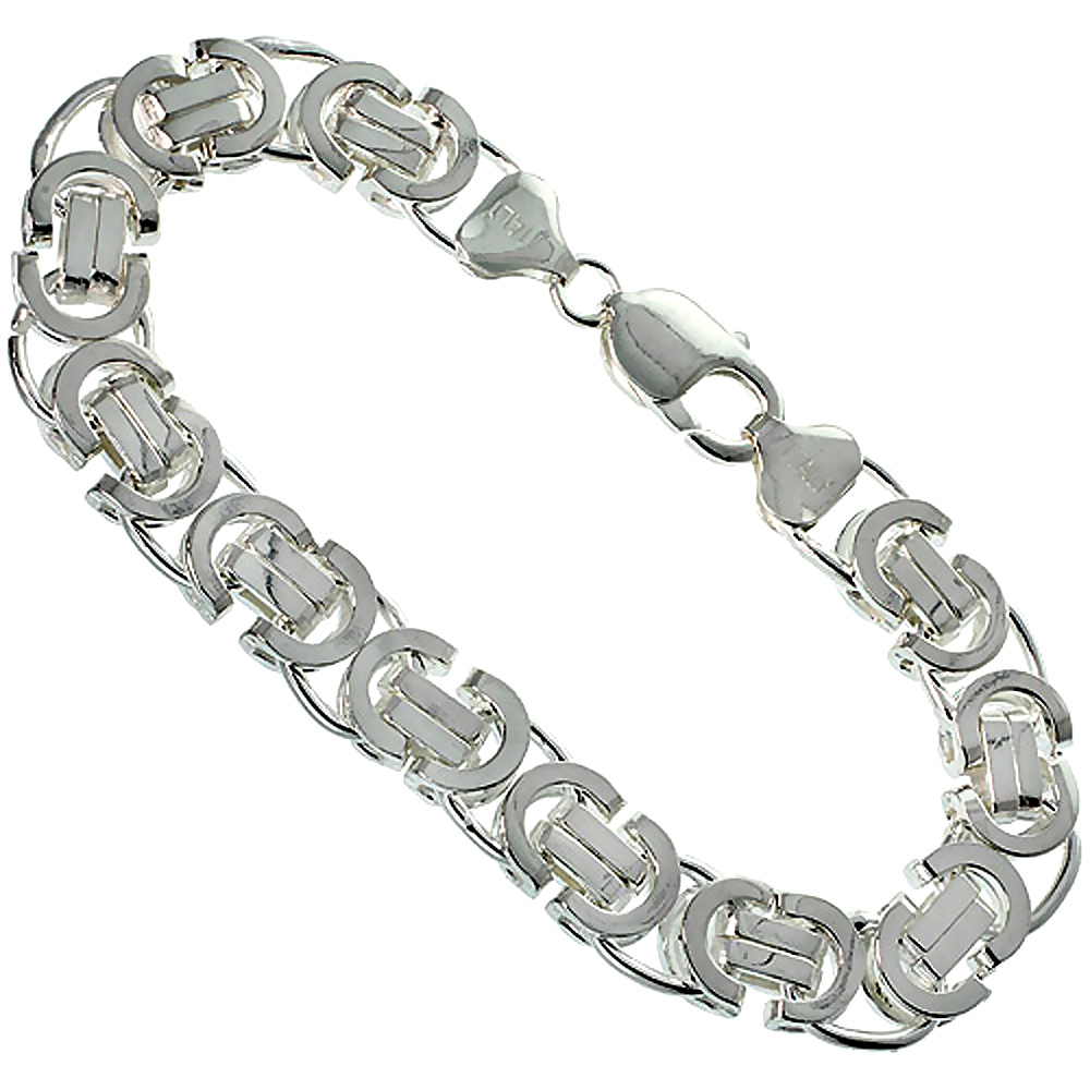 11.5mm Sterling Silver FLAT BYZANTINE Chain Necklaces &amp; Bracelets 11.5mm Heavy, sizes 8 - 26 inches