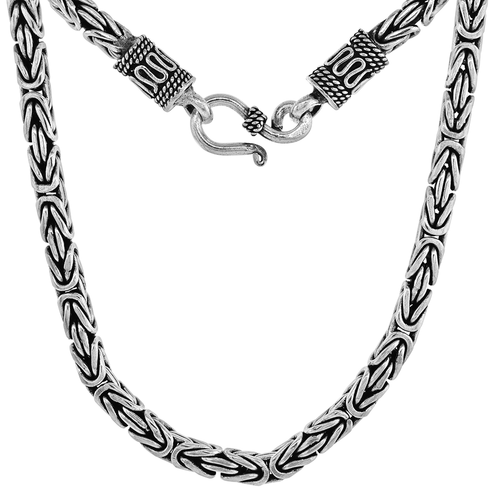 4mm Sterling Silver Square BYZANTINE Chain Necklaces & Bracelets 4mm Antiqued Finish Nickel Free, 7-30 inch