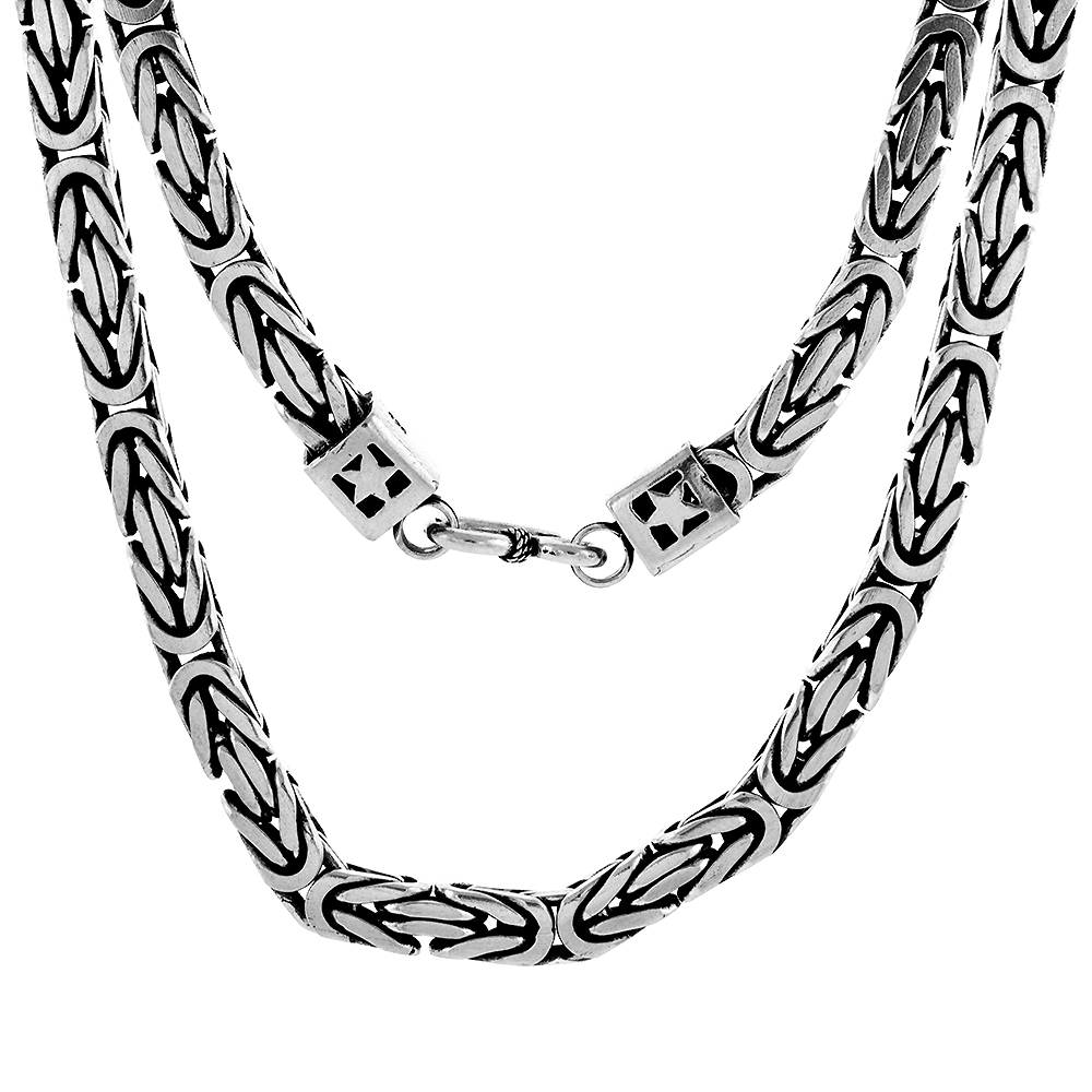 7mm Sterling Silver Square BYZANTINE Chain Necklaces & Bracelets 7mm Antiqued Finish Nickel Free, 8-30 inch