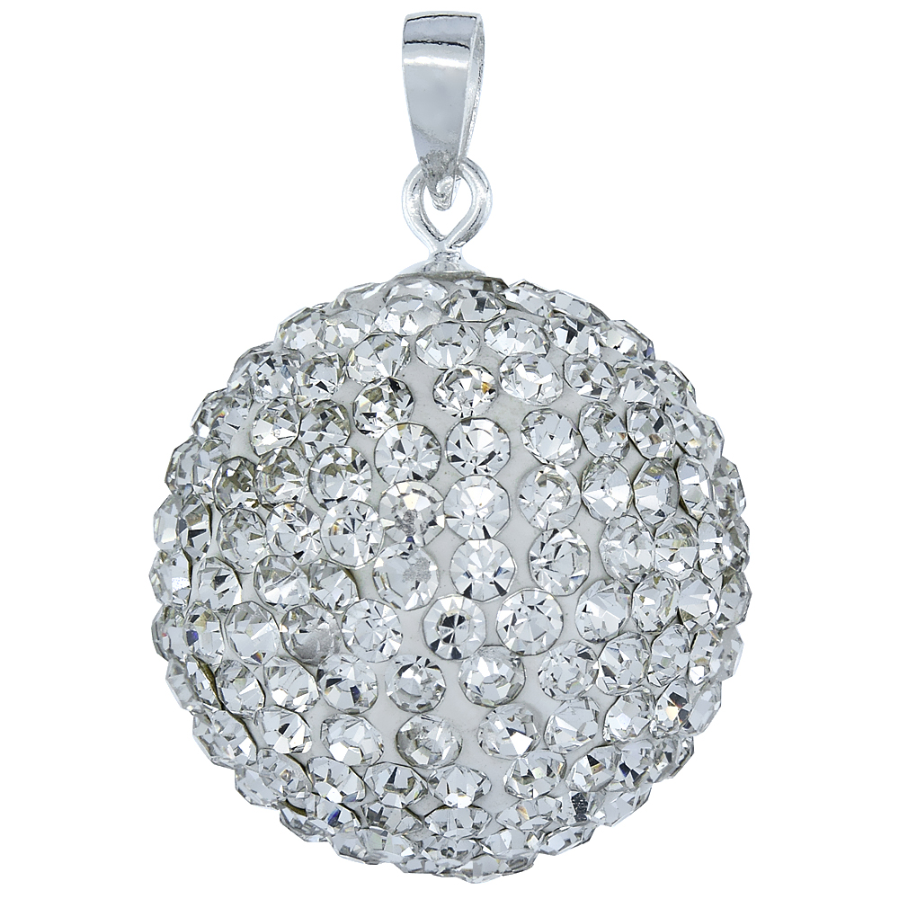 Large 20mm Sterling Silver April Birthstone White Crystal Disco Ball Pendant Necklace for Women