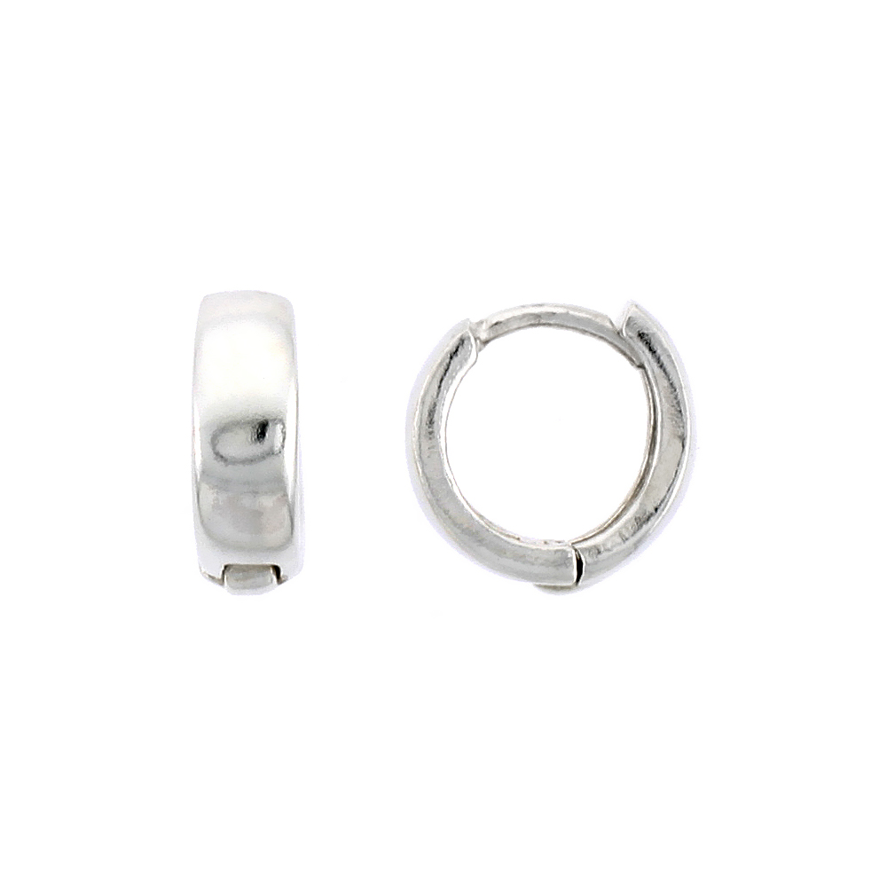 Sterling Silver Plain Huggie Hoop Earrings, 3/8&quot; (10 mm)