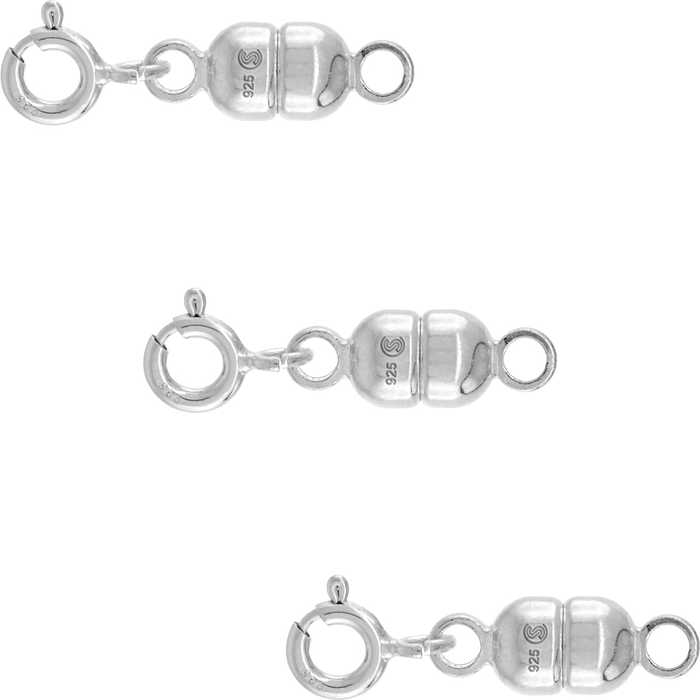 3 PACK Sterling Silver 5 mm Magnetic Clasp Converter for Necklaces Italy, medium size
