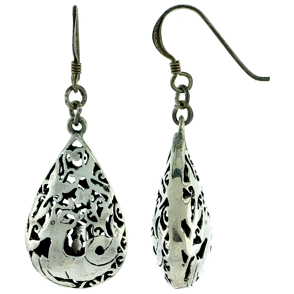 Sterling Silver Aries Earrings Teardrop-shape, 1 1/8 inch