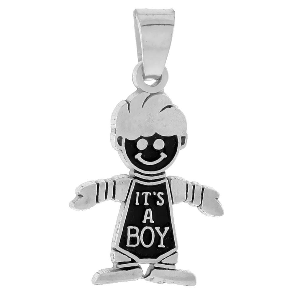 Small Sterling Silver It's a Boy Pendant/Charm for Women 13/16 inch tall sold with or Without Chain