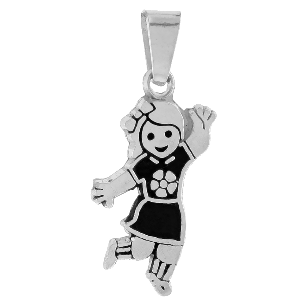 Sterling Silver Dance Pose Happy Girl Pendant for Women 7/8 inch tall sold with or Without Chain