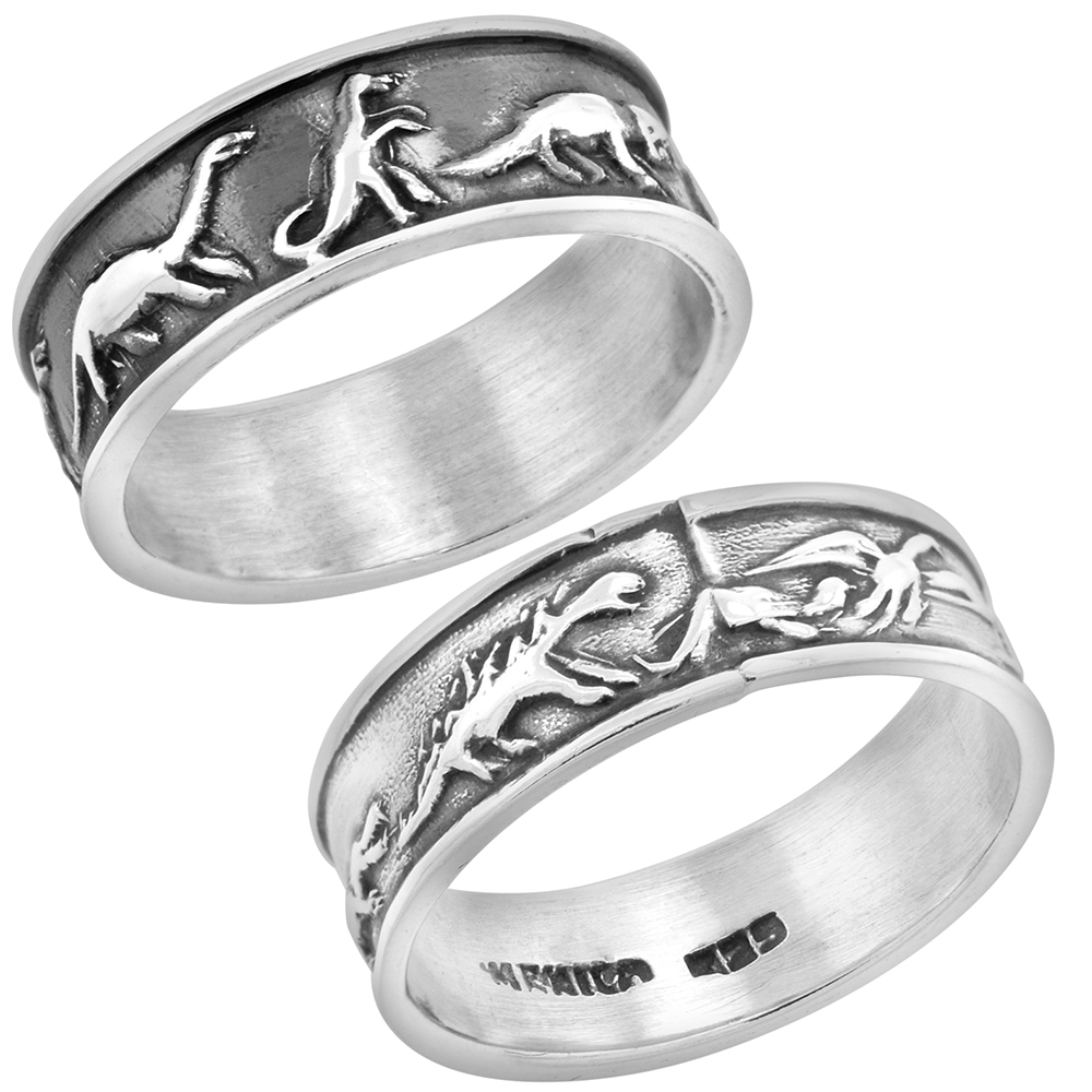 7mm Sterling Silver 5/16 inch Dinosaur Band for Men and Women Handmade sizees 12
