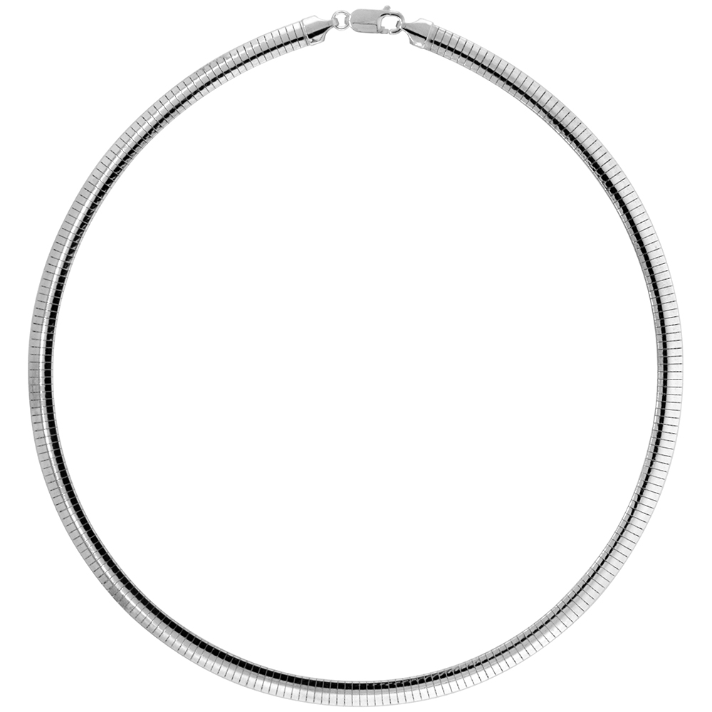 Sterling Silver 6mm Omega Necklace for Women Nickel Free Italy 1/4 inch wide, sizes 7 - 20 inch