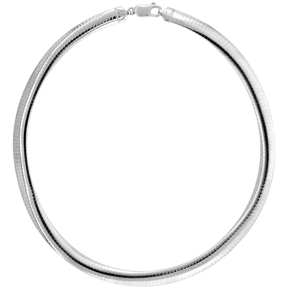 Sterling Silver 8mm Omega Necklace for Women Nickel Free Italy 5/16 inch wide, sizes 7 - 20 inch