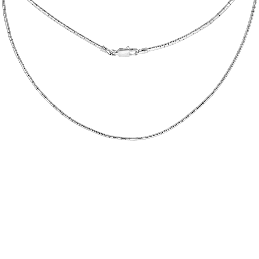 Sterling Silver 2mm Round Omega Necklace for Women Nickel Free Italy 1/16 inch wide, sizes 7 - 20 inch