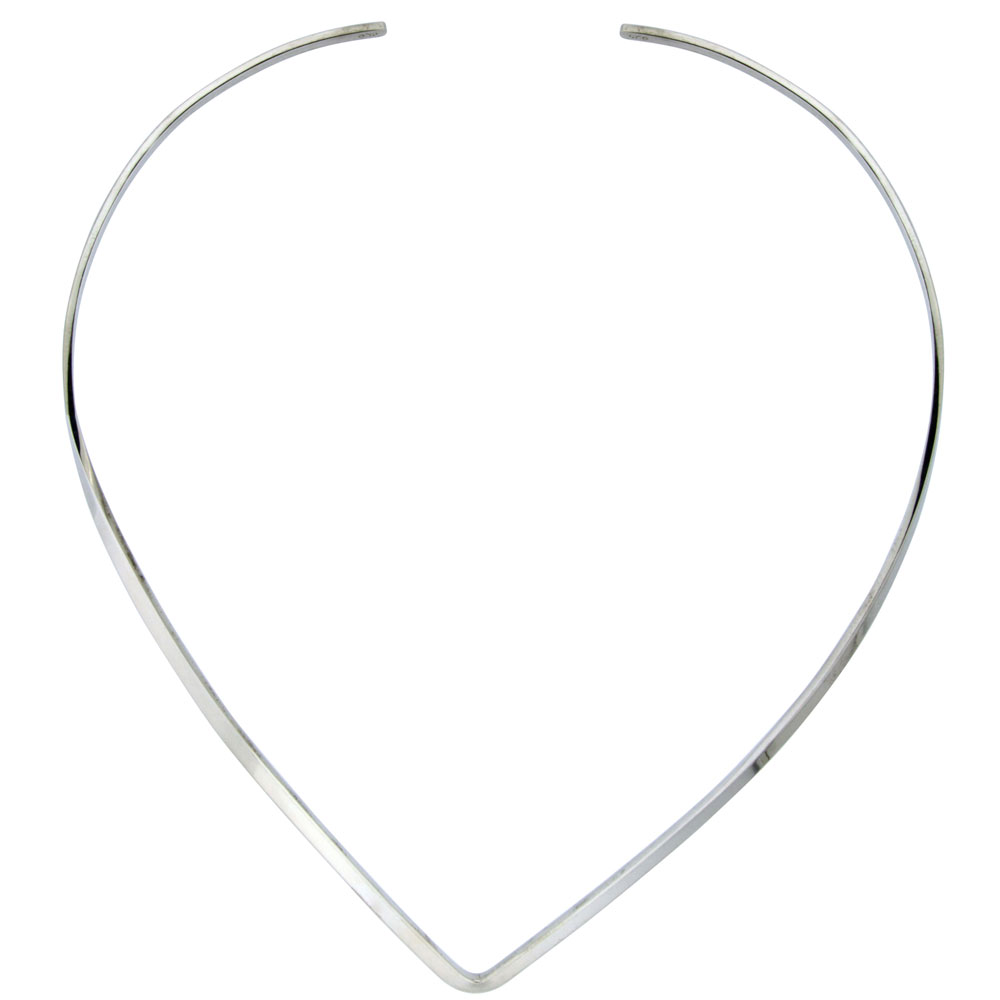Sterling Silver Wire Choker Collar Necklace V shape Handmade 1/8 inch
