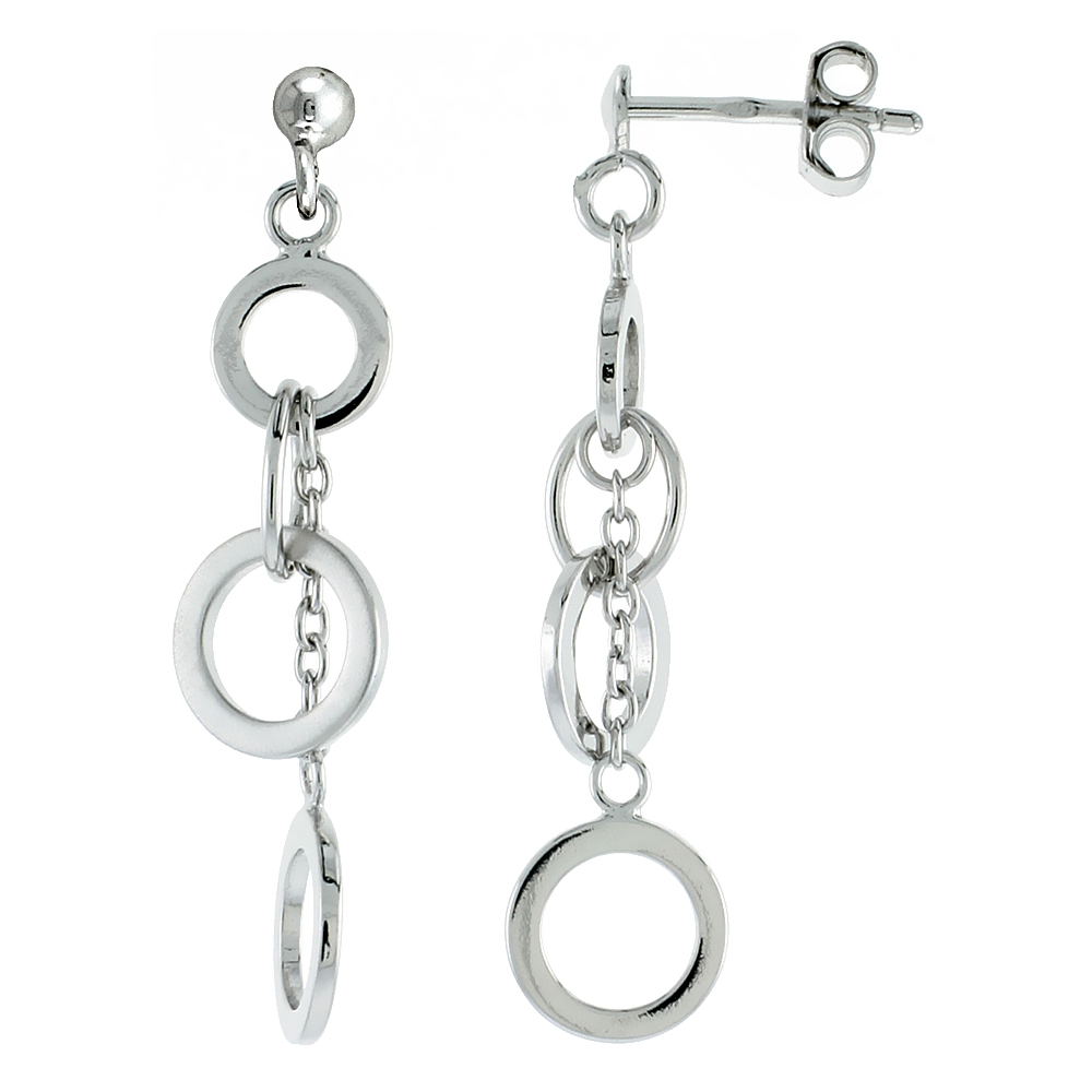 Sterling Silver Dangling Circles Post Earrings, 1 3/8 (36 mm)