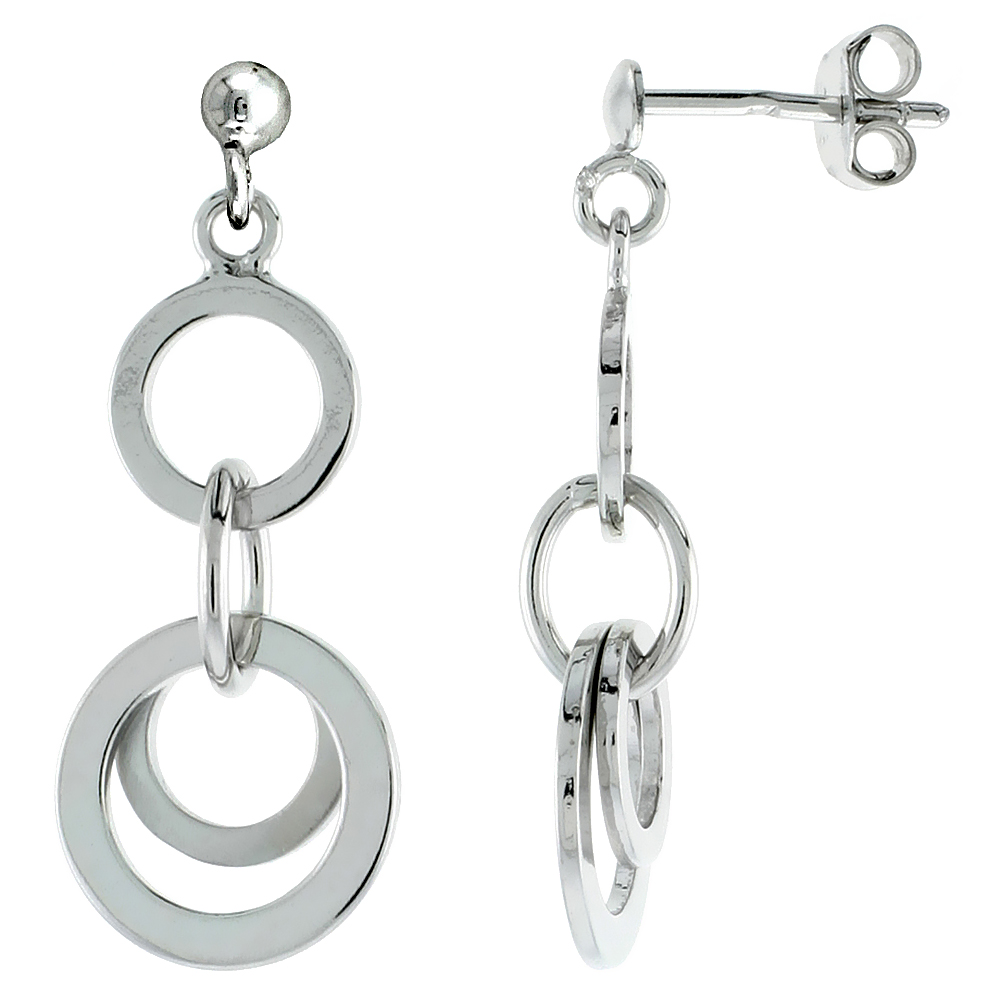 Sterling Silver Dangling Circles Post Earrings, 1 3/16 (30 mm)