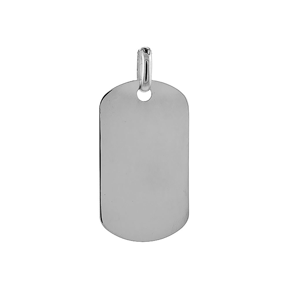 1 1/2 inch Medium Size Sterling Silver Plain Dog Tag Pendant for Women and Men Polished Finish Nickel Free Italy NO Chain