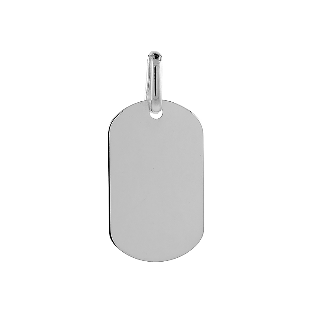 1 3/16 inch Small Size Sterling Silver Plain Dog Tag Pendant for Women Polished Finish Nickel Free Italy NO Chain
