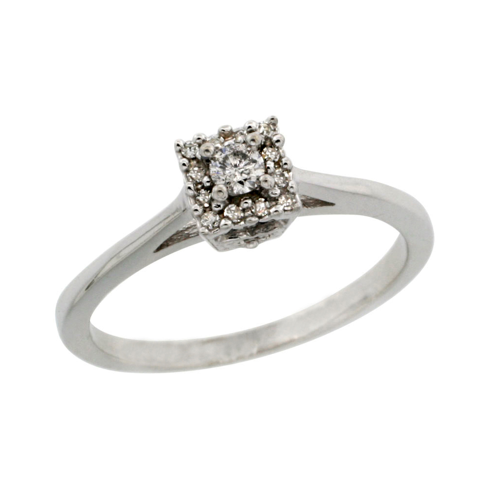 14k White Gold Square-shaped Diamond Engagement Ring w/ 0.119 Carat Brilliant Cut Diamonds, 3/16 in. (5mm) wide