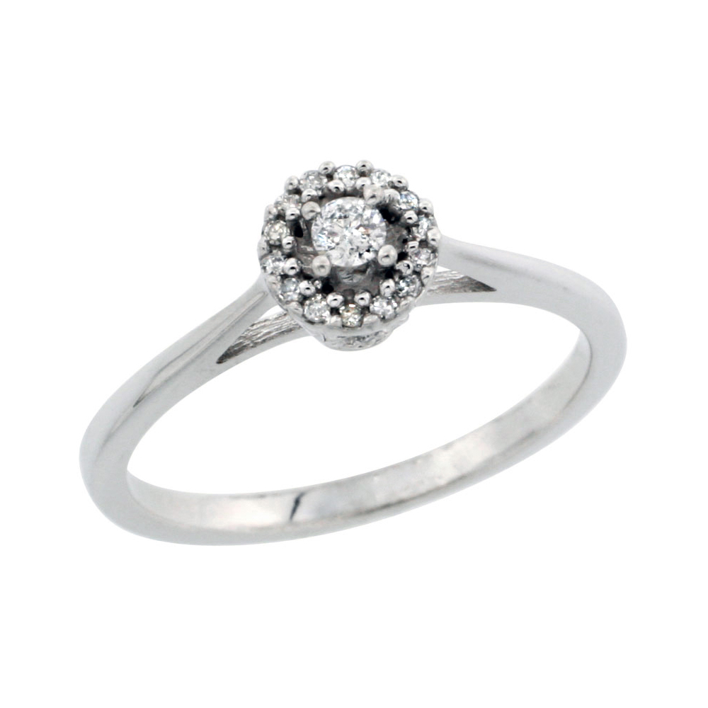 14k White Gold Round Diamond Engagement Ring w/ 0.112 Carat Brilliant Cut Diamonds, 1/4 in. (6mm) wide