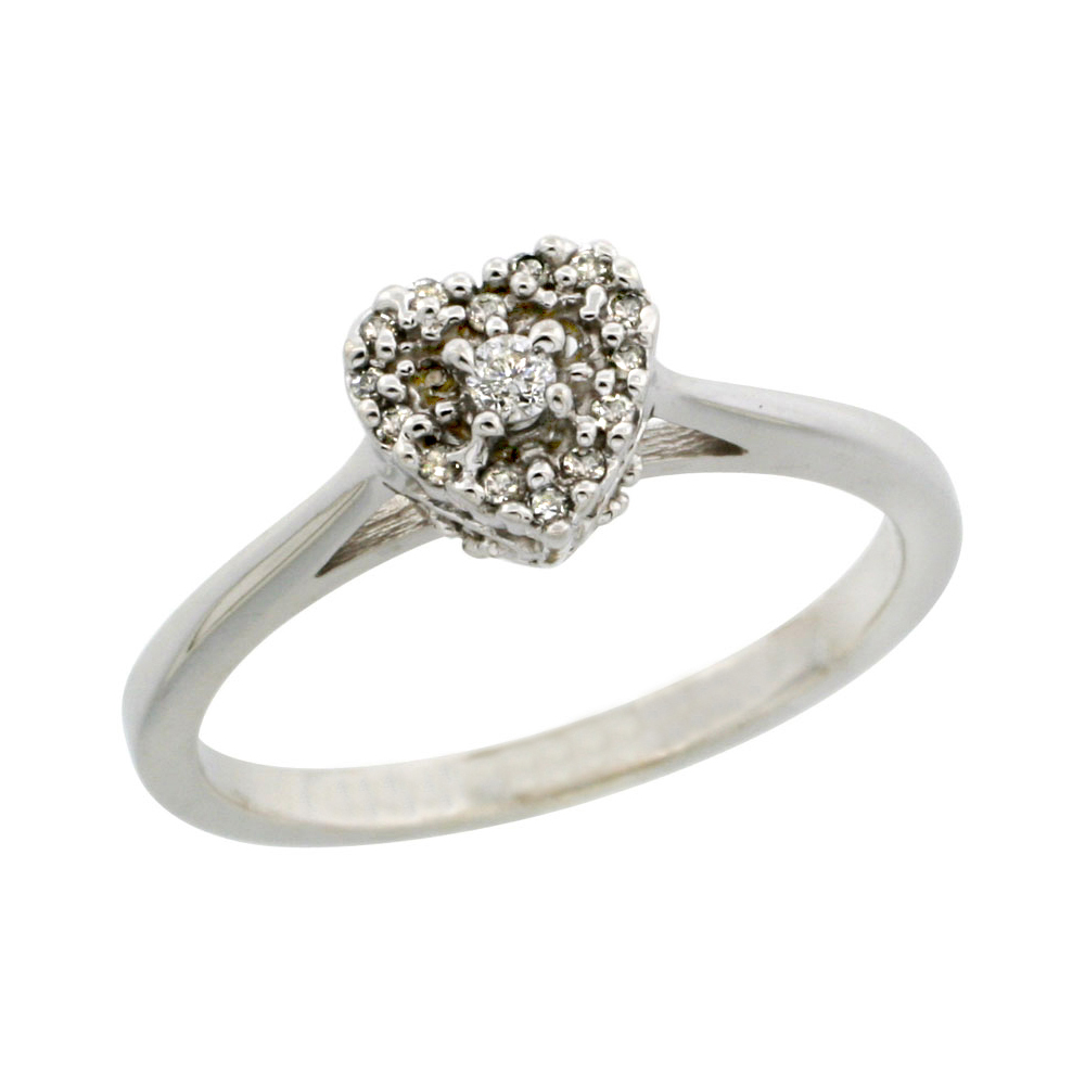 14k White Gold Heart-shaped Diamond Engagement Ring w/ 0.086 Carat Brilliant Cut Diamonds, 1/4 in. (6.5mm) wide