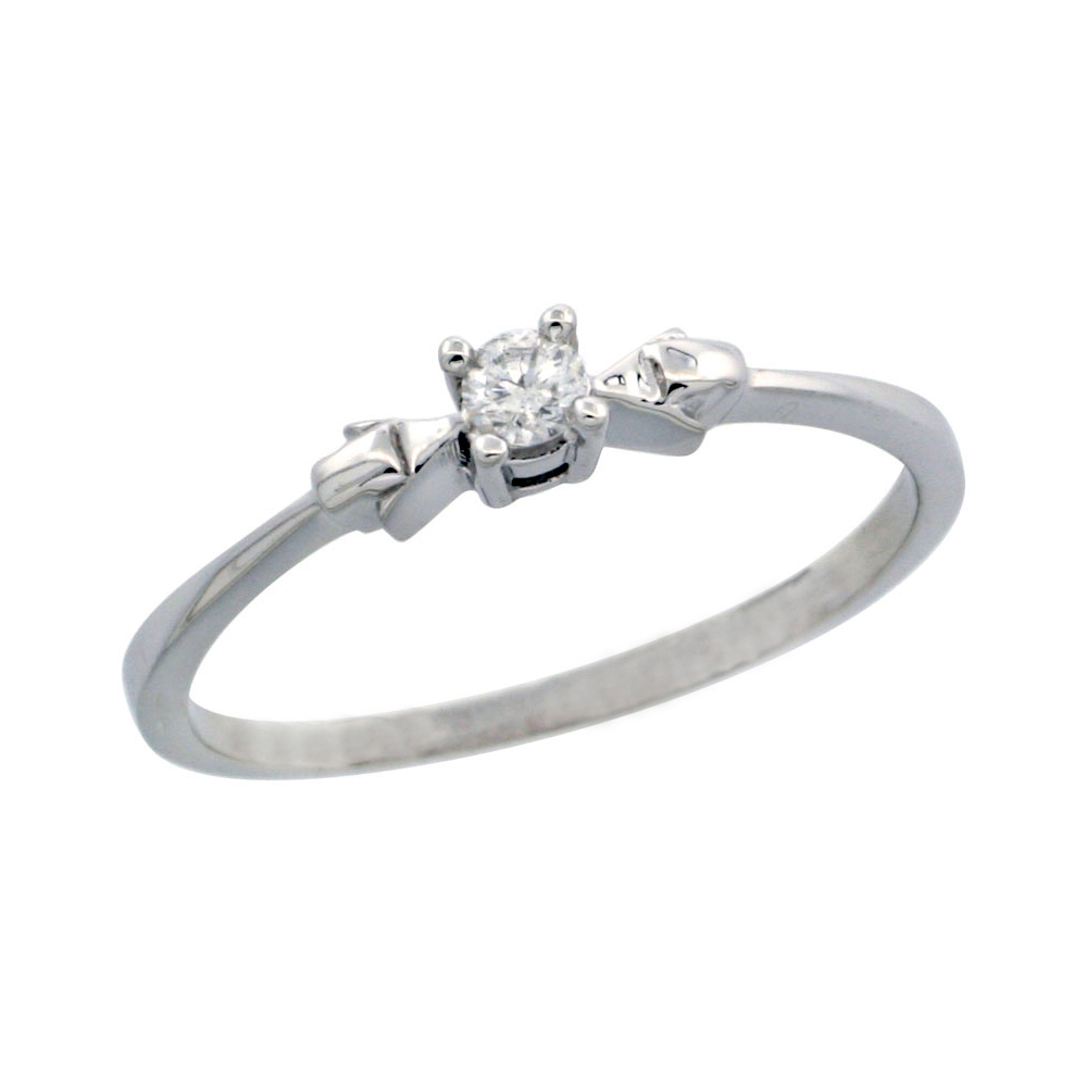 14k White Gold Solitaire Diamond Engagement Ring w/ 0.077 Carat Brilliant Cut Diamond, 1/8 in. (3mm) wide