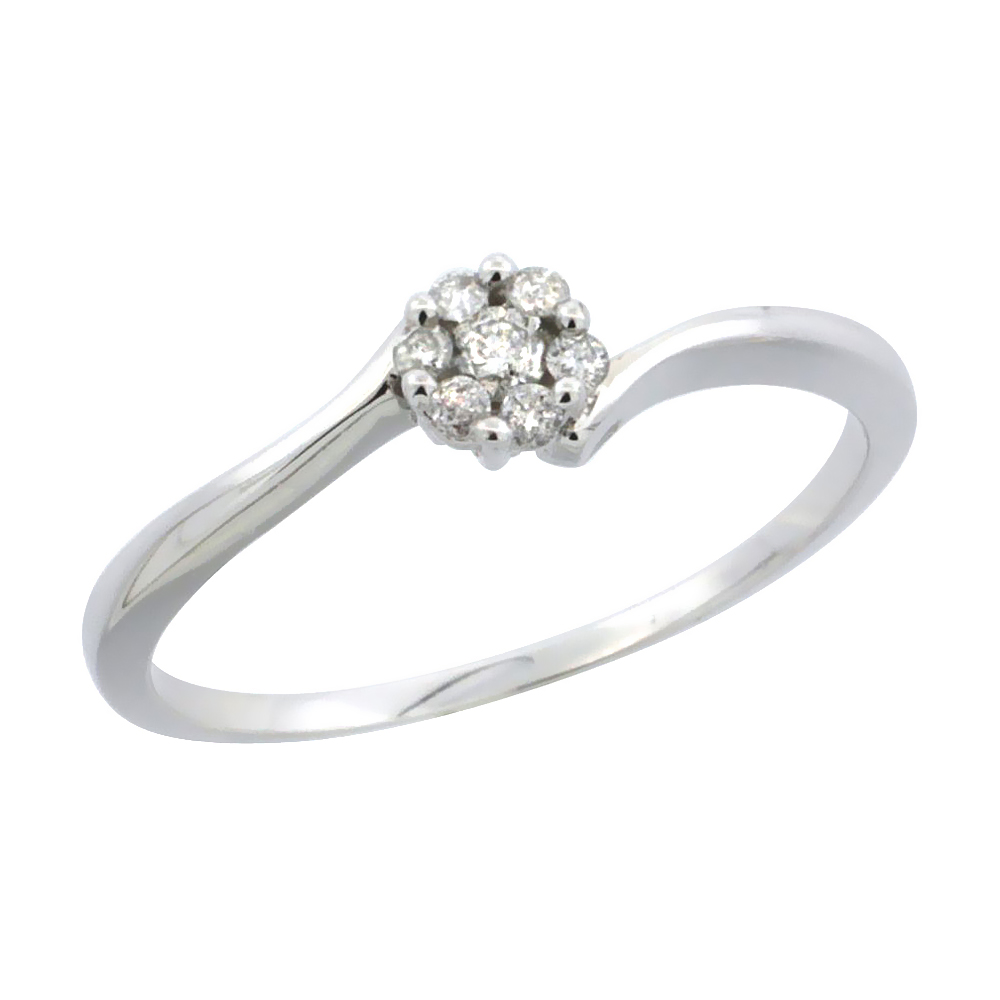 14k White Gold Flower Cluster Diamond Engagement Ring w/ 0.12 Carat Brilliant Cut Diamonds, 3/16 in. (4.5mm) wide