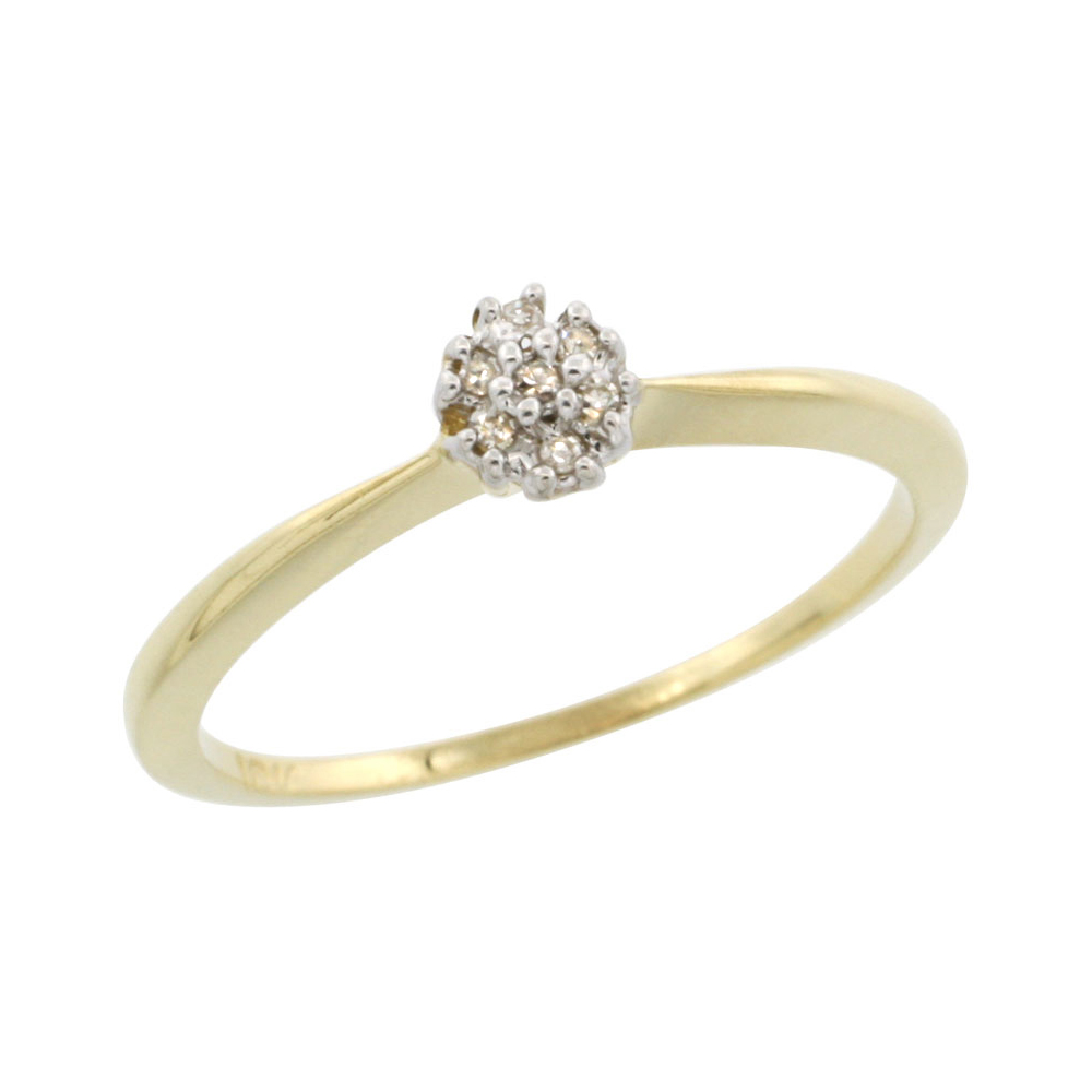 14k Gold Flower Cluster Diamond Engagement Ring w/ 0.022 Carat Brilliant Cut Diamonds, 3/16 in. (5mm) wide