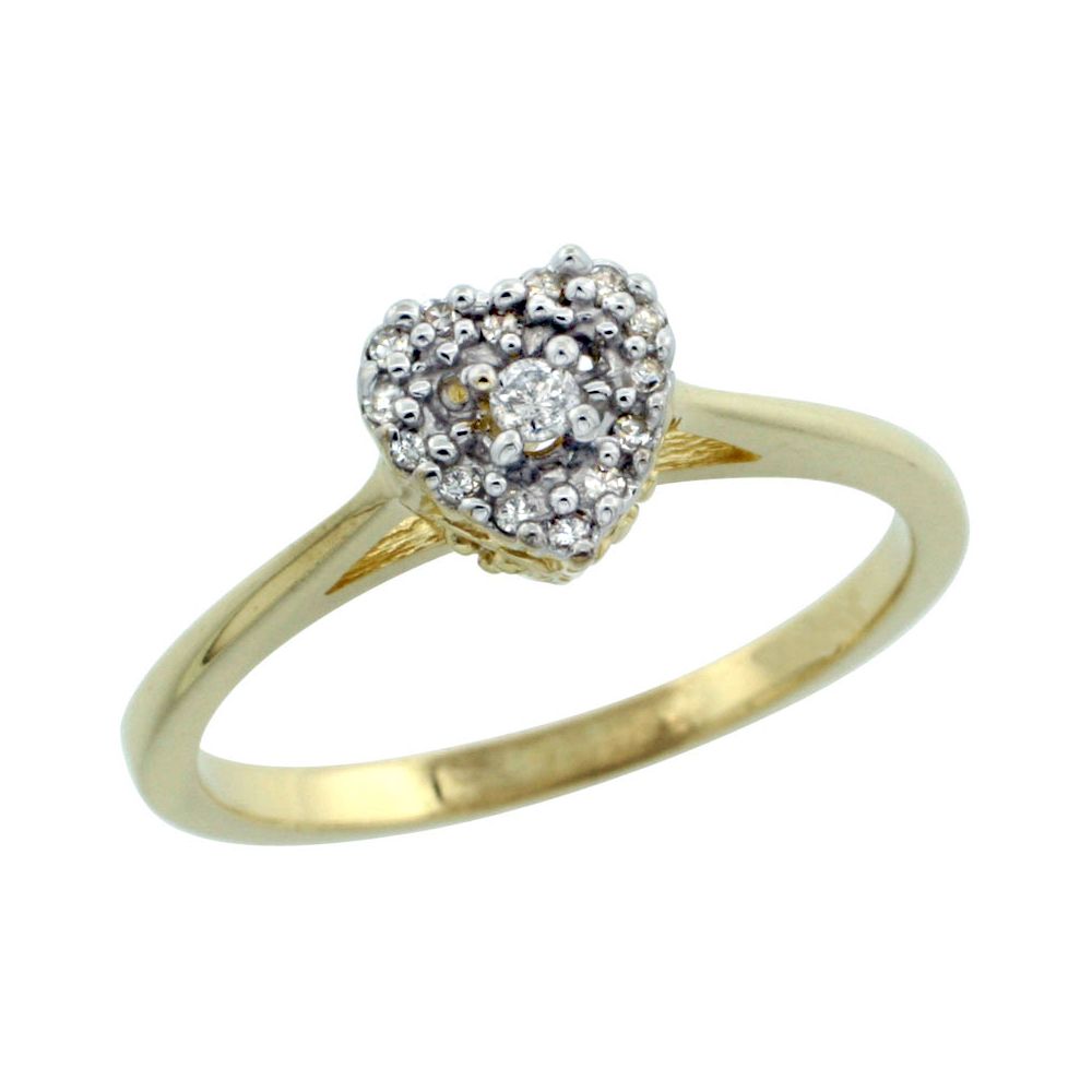 14k Gold Heart-shaped Diamond Engagement Ring w/ 0.086 Carat Brilliant Cut Diamonds, 1/4 in. (6.5mm) wide