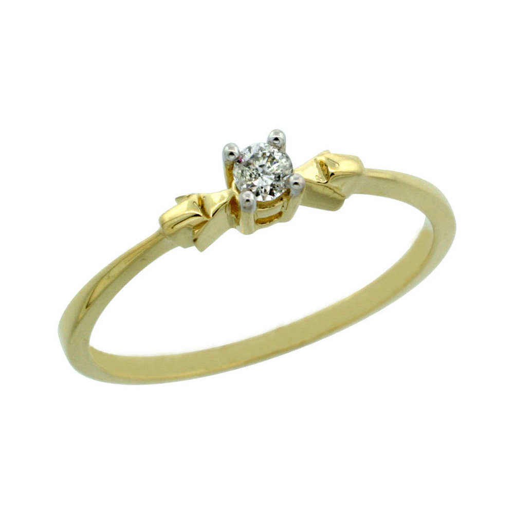 14k Gold Solitaire Diamond Engagement Ring w/ 0.077 Carat Brilliant Cut Diamond, 1/8 in. (3mm) wide