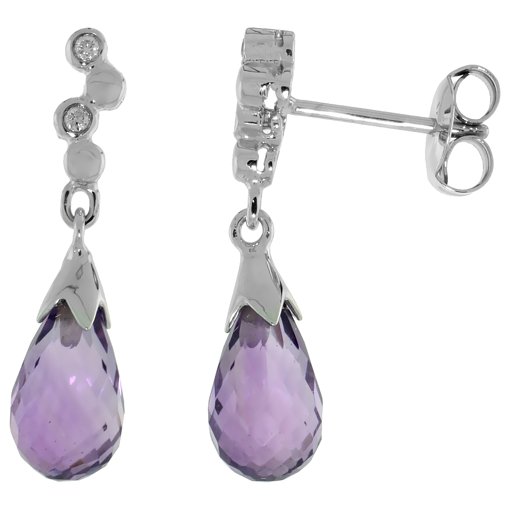 10k White Gold Bubbles &amp; Amethyst Earrings, w/ 0.03 Carat Brilliant Cut Diamonds, 7/8 in. (22mm) tall