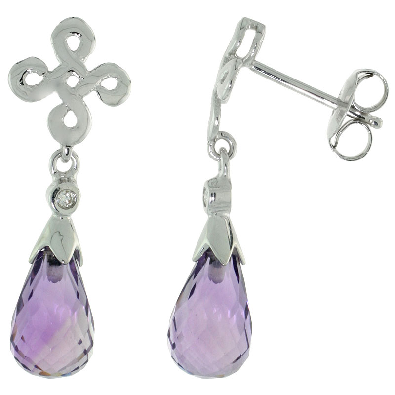 10k White Gold Infinity Cross Amethyst Earrings, w/ 0.03 Carat Brilliant Cut Diamonds, 1 in. (25mm) tall