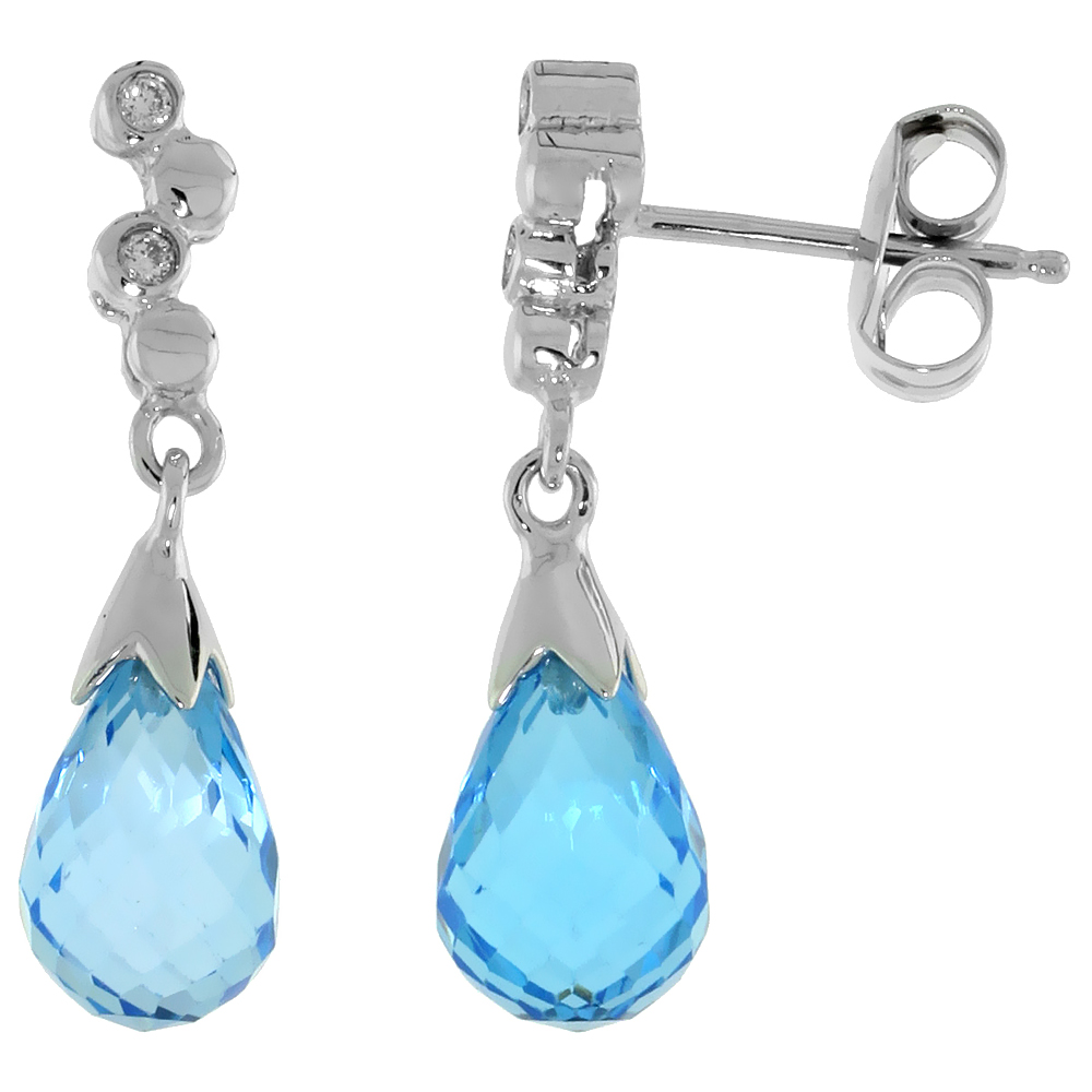 10k White Gold Bubbles &amp; Blue Topaz Earrings, w/ 0.03 Carat Brilliant Cut Diamonds, 7/8 in. (22mm) tall