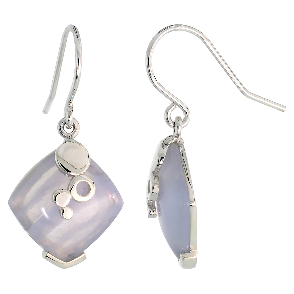 Diamond-shaped Blue lace Agate Dangle Earrings in Sterling Silver, 11/16" (18 mm) tall