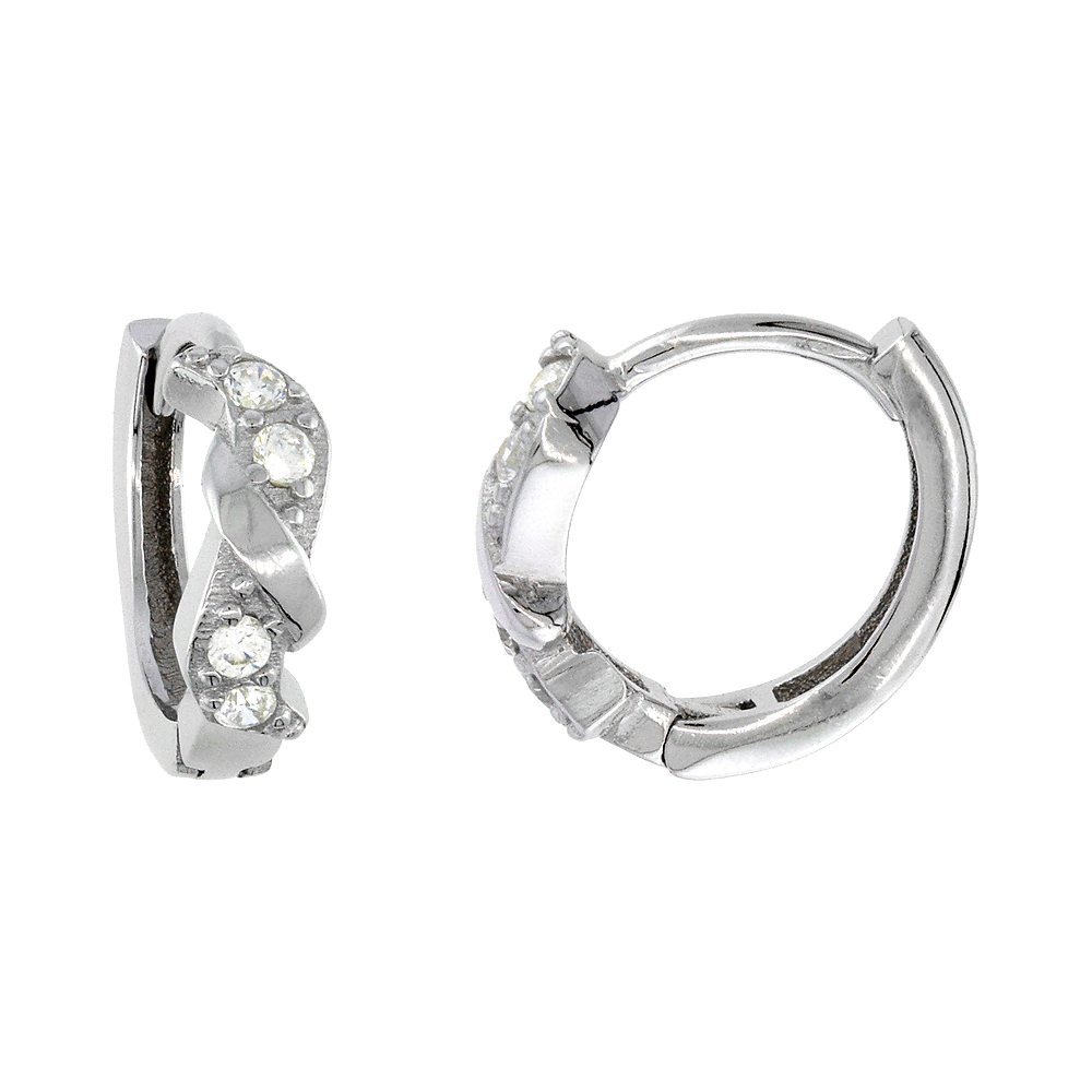 Sterling Silver Cubic Zirconia Huggie Hoop Swirl Earrings, 7/16 inch round