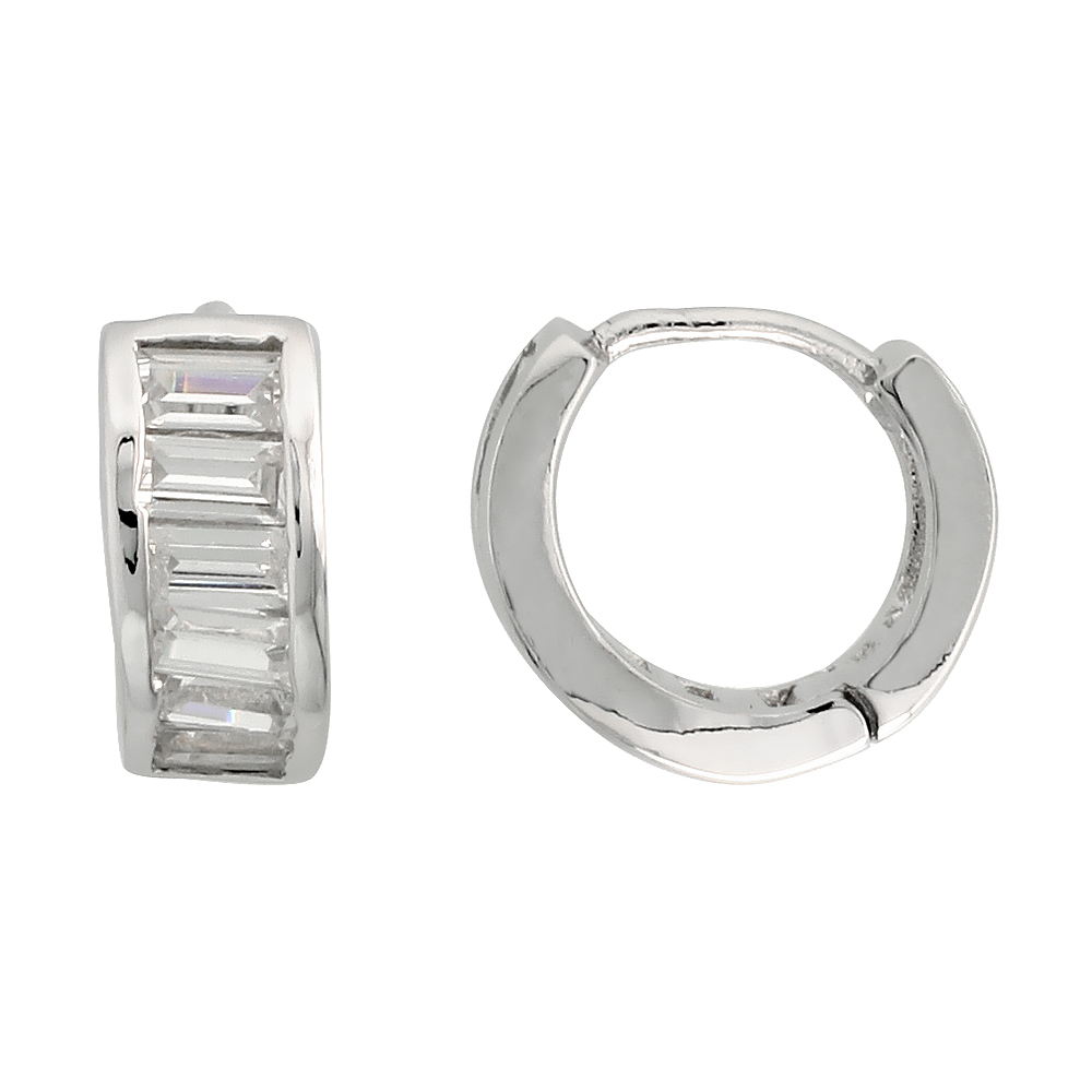 Sterling Silver Cubic Zirconia Huggie Hoop Earrings, 7/16 inch round