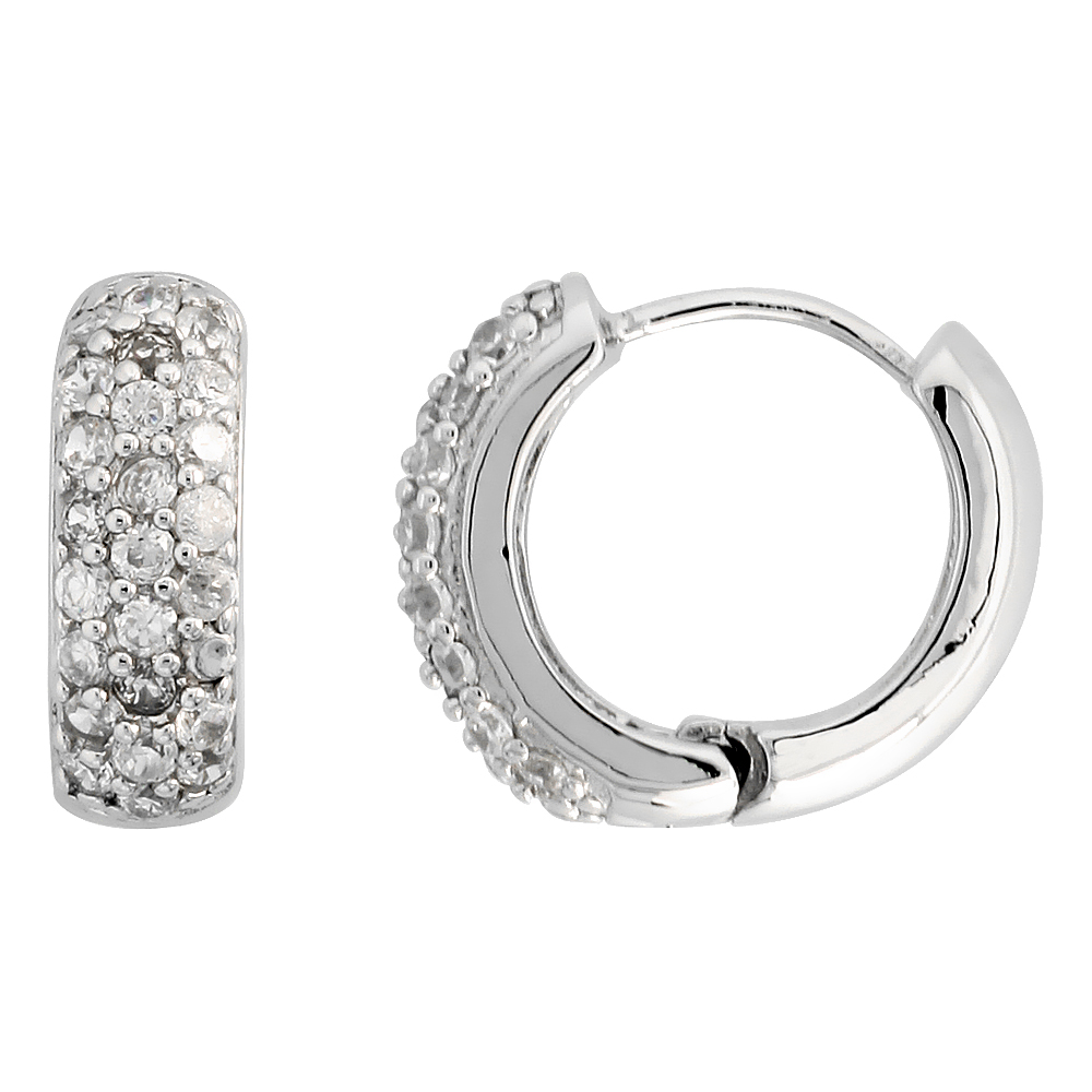 Sterling Silver Cubic Zirconia Huggie Hoop Earrings, 9/16 inch round